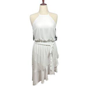 Express High Neck Asymmetrical Ruffle Wrap Fit And Flare Dress White Size Medium